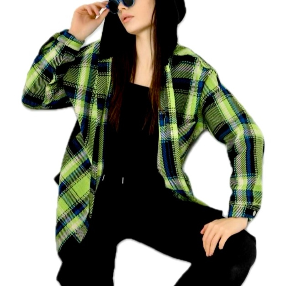 Hoodie Green Plaid Women's hoodie shirt HOODIE Jacket 3X New Oversized Boutique